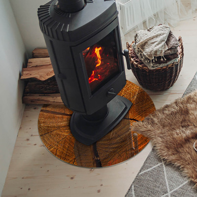 Vorlegeplatte für Kaminöfen rund Holzmaserung im Querschnitt