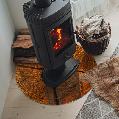 Vorlegeplatte für Kaminöfen rund Holzmaserung im Querschnitt