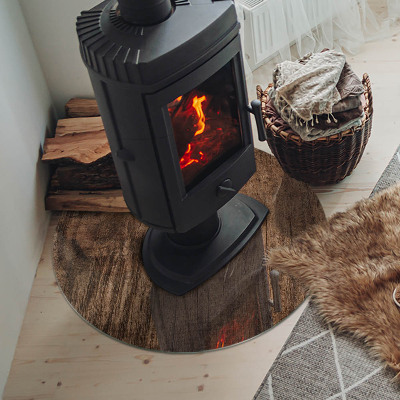 Glasplatte für Kaminöfen rund Natürliches Holzmuster