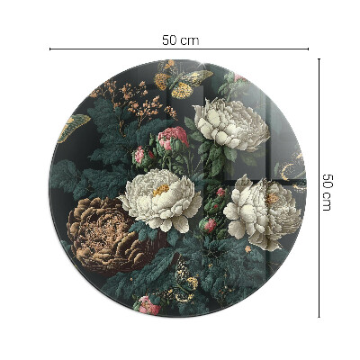 Vorlegeplatte für Kaminöfen rund Blumenmuster mit Schmetterlingen