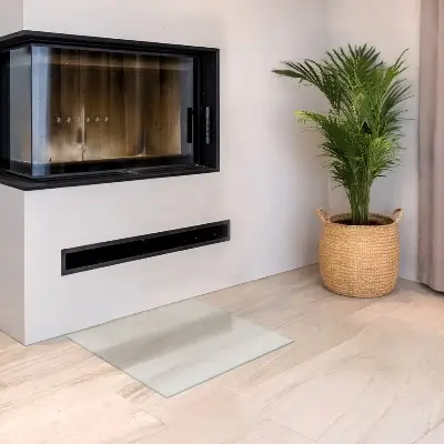 Glasplatte für Kamin rechteckige Ausführung in semitransparenter Optik