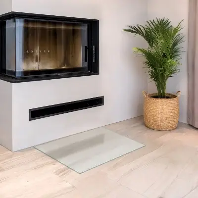 Glasplatte für Kamin rechteckige Ausführung in semitransparenter Optik