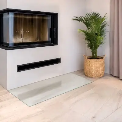 Glasplatte für Kamin rechteckige Ausführung in semitransparenter Optik