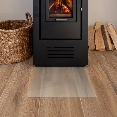 Glasplatte für Kamin rechteckige Ausführung in semitransparenter Optik