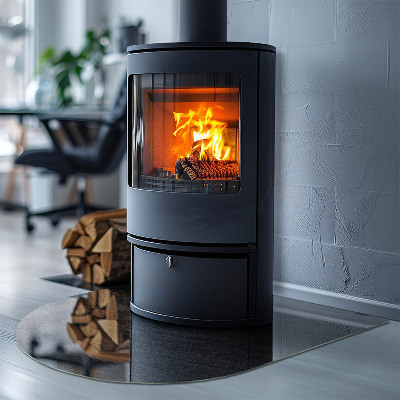 Glasplatte für Kamin halboval Natursteinstruktur