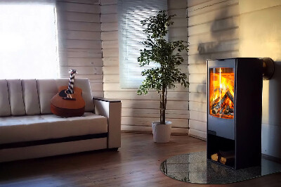 Glasplatte für Kamin halboval Natursteinstruktur