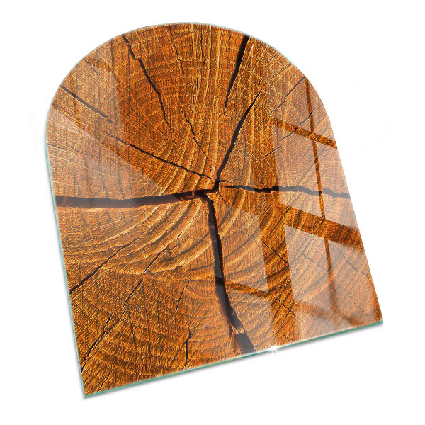 Glas unter Kamin halboval Holzmaserung im Querschnitt