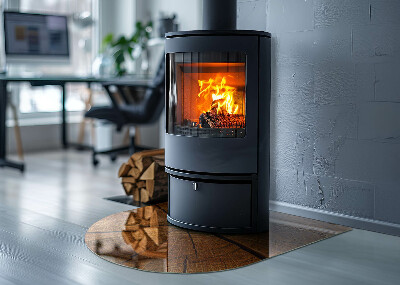 Glas unter Kamin halboval Holzmaserung im Querschnitt