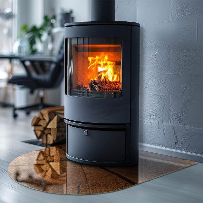Glas unter Kamin halboval Holzmaserung im Querschnitt