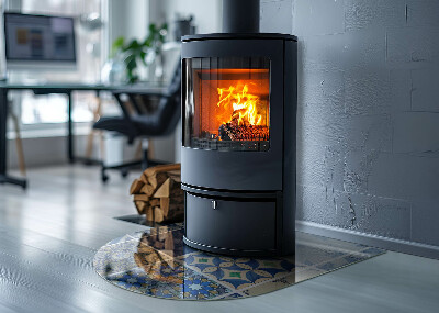 Glasplatte für Kamin halboval Keramikfliesenmuster