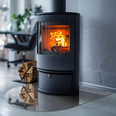 Glas unter Kamin halboval Betontextur mit Effekt