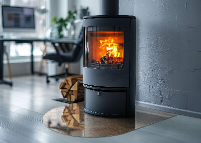 Glas unter Kamin halboval Natursteinstruktur