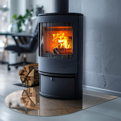 Glas unter Kamin halboval Natursteinstruktur