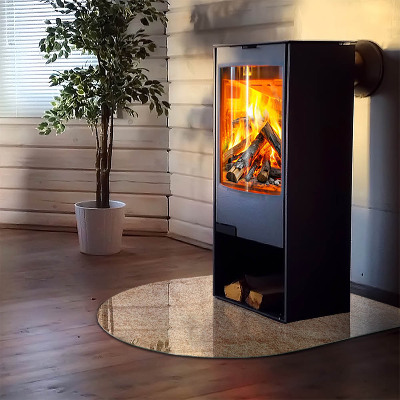 Glas unter Kamin halboval Natursteinstruktur