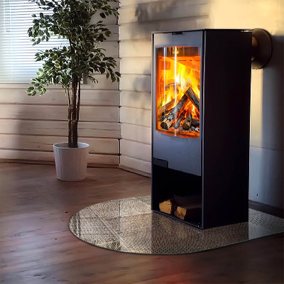 Glasplatte für Kamin halboval Lochblechmuster
