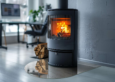 Glas unter Kamin halboval Helle Holzstruktur