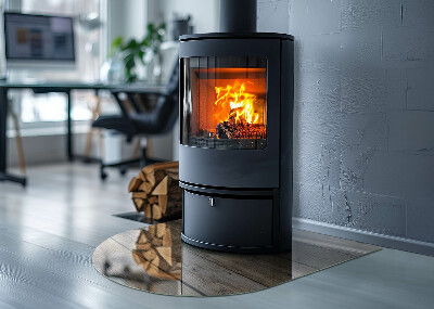 Glasplatte für Kamin halboval Holzbrett im Layout