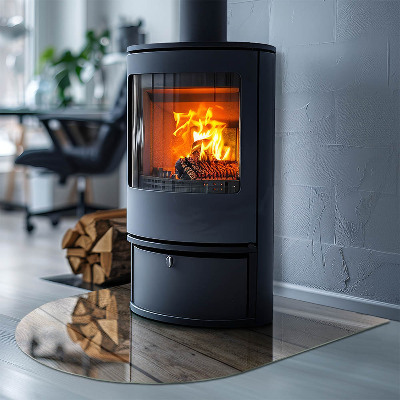 Glasplatte für Kamin halboval Holzbrett im Layout