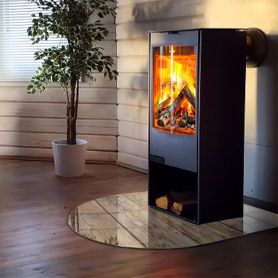 Glasplatte für Kamin halboval Holzbrett im Layout