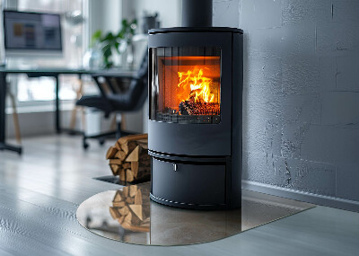 Glas unter Kamin halboval Natursteinmuster