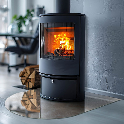 Glas unter Kamin halboval Natursteinmuster
