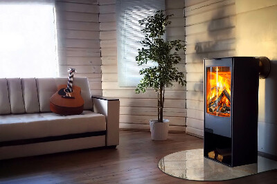 Glas unter Kamin halboval Natursteinmuster