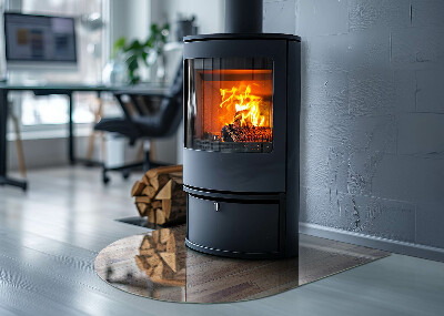 Glasplatte für Kamin halboval Holzbrett im Layout