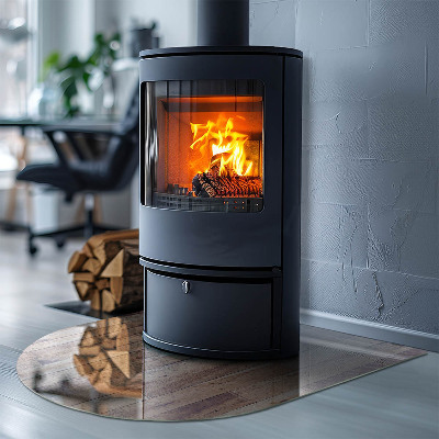 Glasplatte für Kamin halboval Holzbrett im Layout