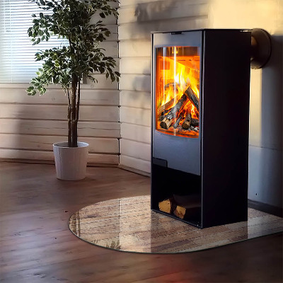 Glasplatte für Kamin halboval Holzbrett im Layout