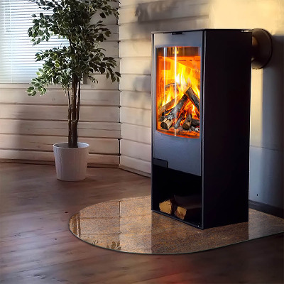 Glasplatte für Kamin halboval Roststruktur auf Metall