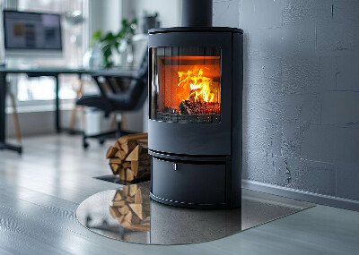Glas unter Kamin halboval Rohbetonstruktur