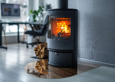 Glasplatte für Kamin halboval Holzbrett mit Maserung