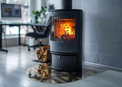 Glasplatte für Kamin halboval Geometrie mit Holz