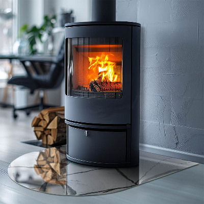 Glasplatte für Kamin halboval Marmor-Ader-Muster