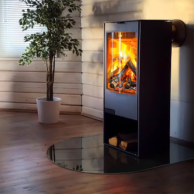 Glas unter Kamin halboval Farbe: Dunkles Graphit