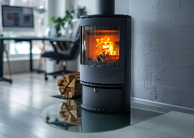 Glasplatte für Kamin halboval Meeresfarbe