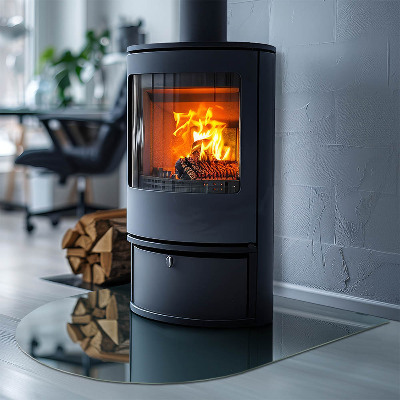 Glasplatte für Kamin halboval Meeresfarbe