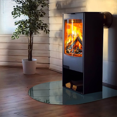 Glasplatte für Kamin halboval Meeresfarbe