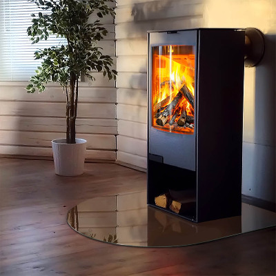 Glasplatte für Kamin halboval Farbe Braun