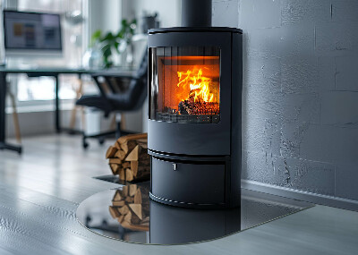 Glas unter Kamin halboval Farbe Dunkelblau