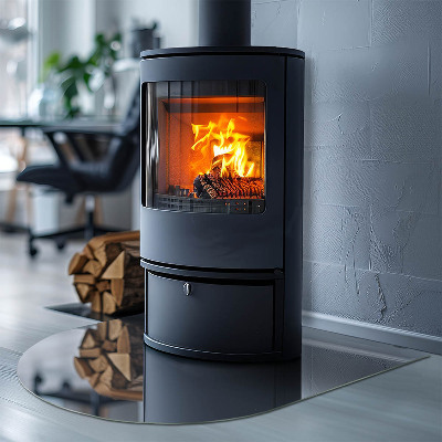 Glas unter Kamin halboval Farbe Dunkelblau