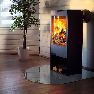 Glas unter Kamin halboval Farbe Dunkelblau