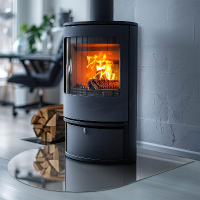 Glas unter Kamin halboval Farbe: Grau
