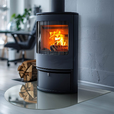 Glas unter Kamin halboval Farbe Hellgrün