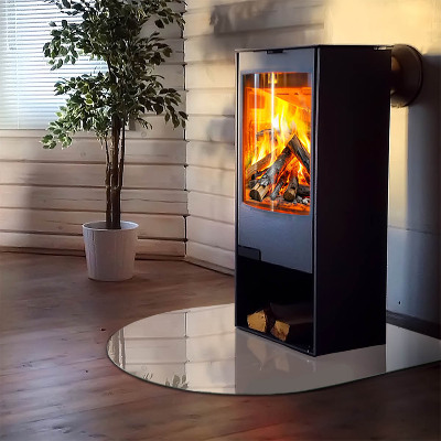 Glasplatte für Kamin halboval Farbe Hellbraun