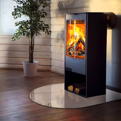 Glas unter Kamin halboval Farbe Hellbraun