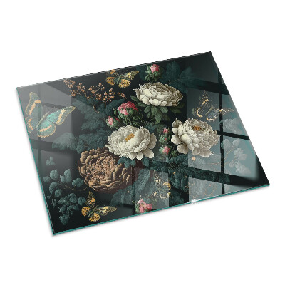 Glasplatte für Öfen rechteckig Blumenmuster mit Schmetterlingen