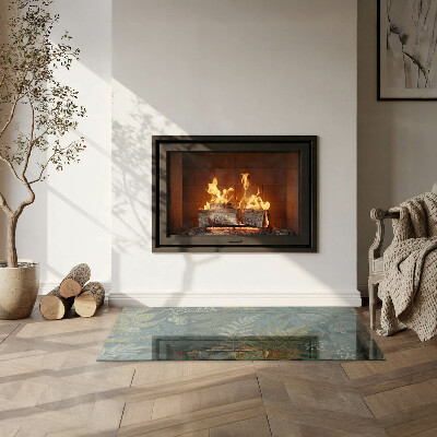 Glasplatte für Kamin rechteckig Pflanzenmotive mit Schmetterlingen