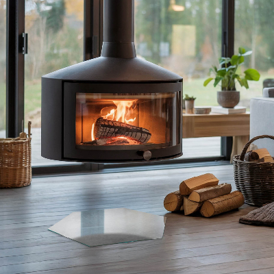 Kaminofen Glas Bodenplatte sechseckig Betonkonstruktion mit Wirkung