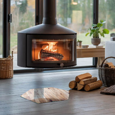 Vorlegeplatte für Kaminöfen sechseckig Holzmuster in geometrischer Anordnung